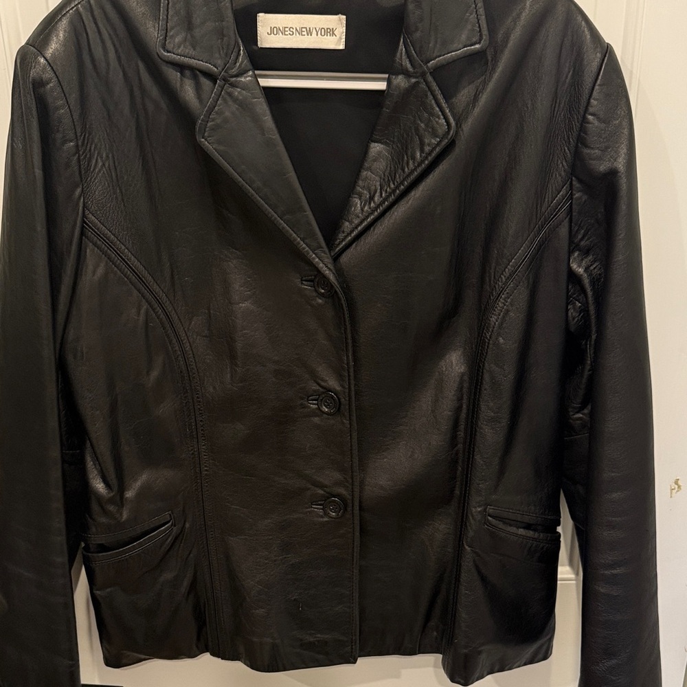 Jones New York Women's Classic Black Leather Jacket
